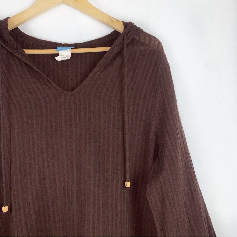 Dotti Brown Boho Gauzy Cotton Hooded Tunic Top Lagenlook - Picture 3 of 6